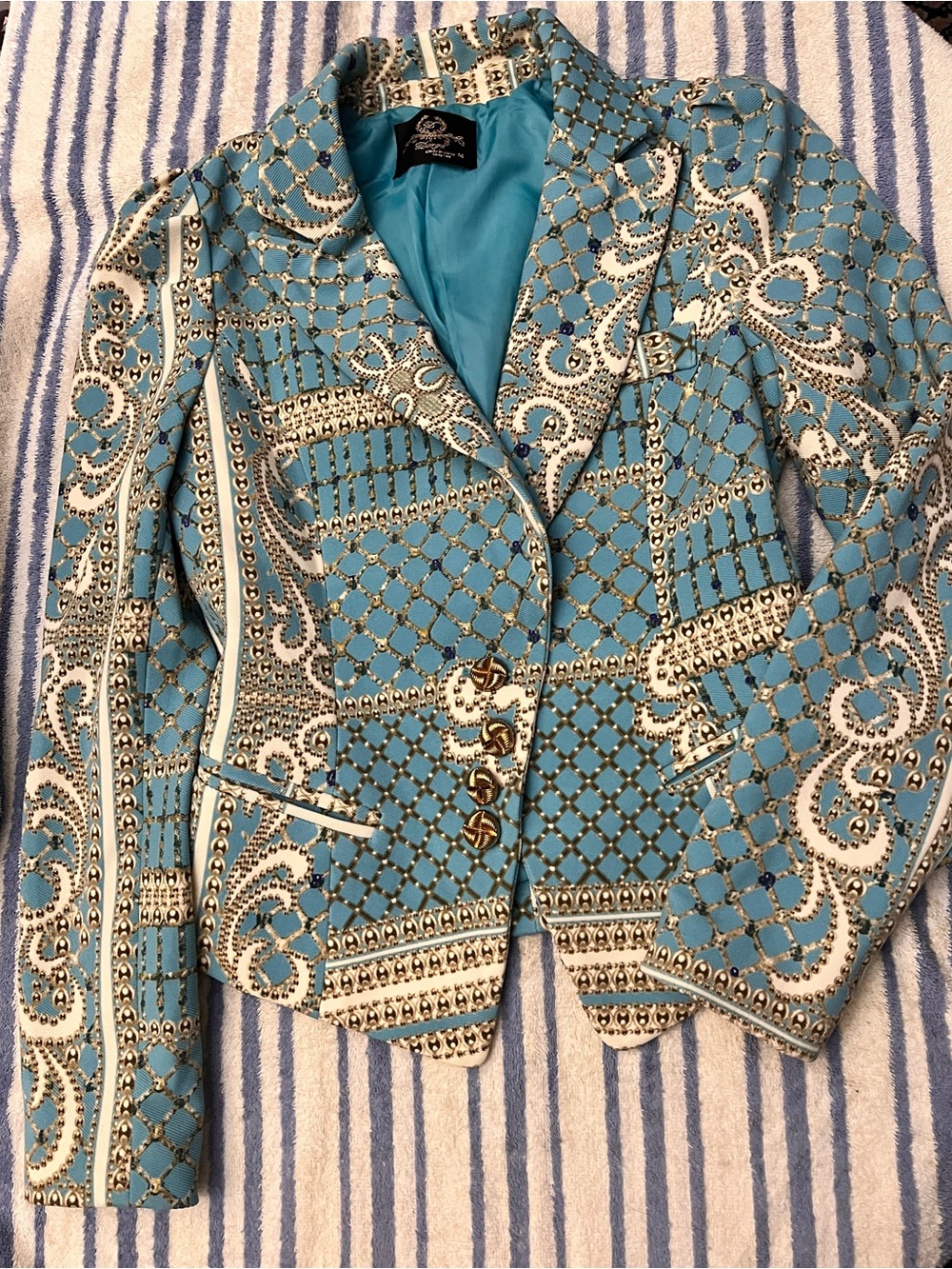 Dior Turquoise and Cream Printed Structured Blazer